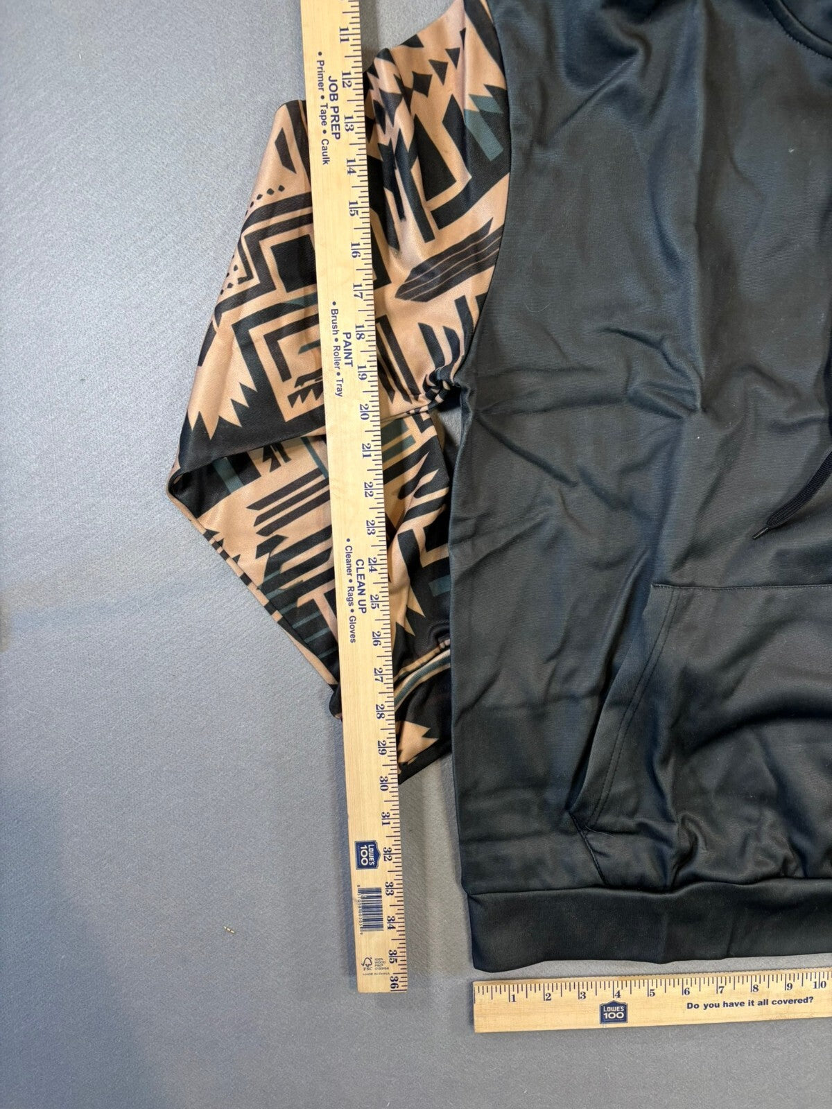 Black Hoodie with Aztec Patterned Sleeves and Longhorn Logo XL
