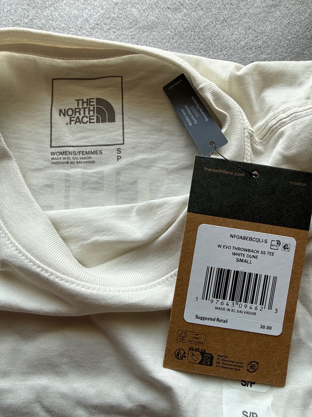 The North Face W Evo Throwback SS Tee White Dune Small