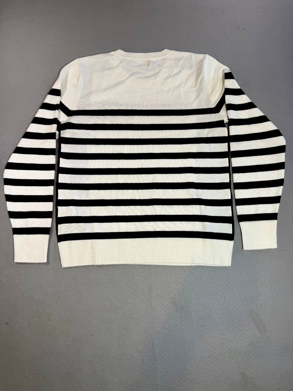 Karl Lagerfeld Paris Striped Crew Neck Sweater Medium Black/
