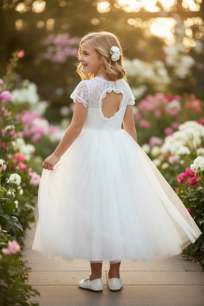 Trish Scully Child White Lace and Tulle Dress Size 10 Girls