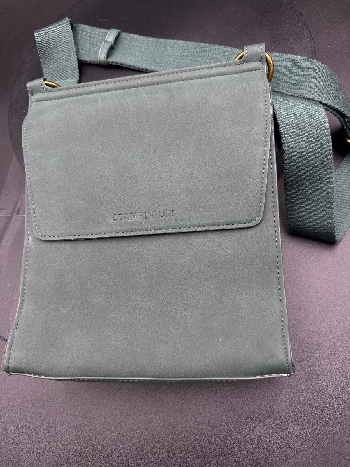 Stampin' Up! Green Leather Crossbody Bag with Adjustable Web