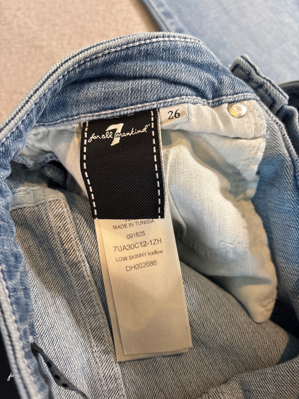 7 For All Mankind Low Skinny Iceflow Jeans Size 26
