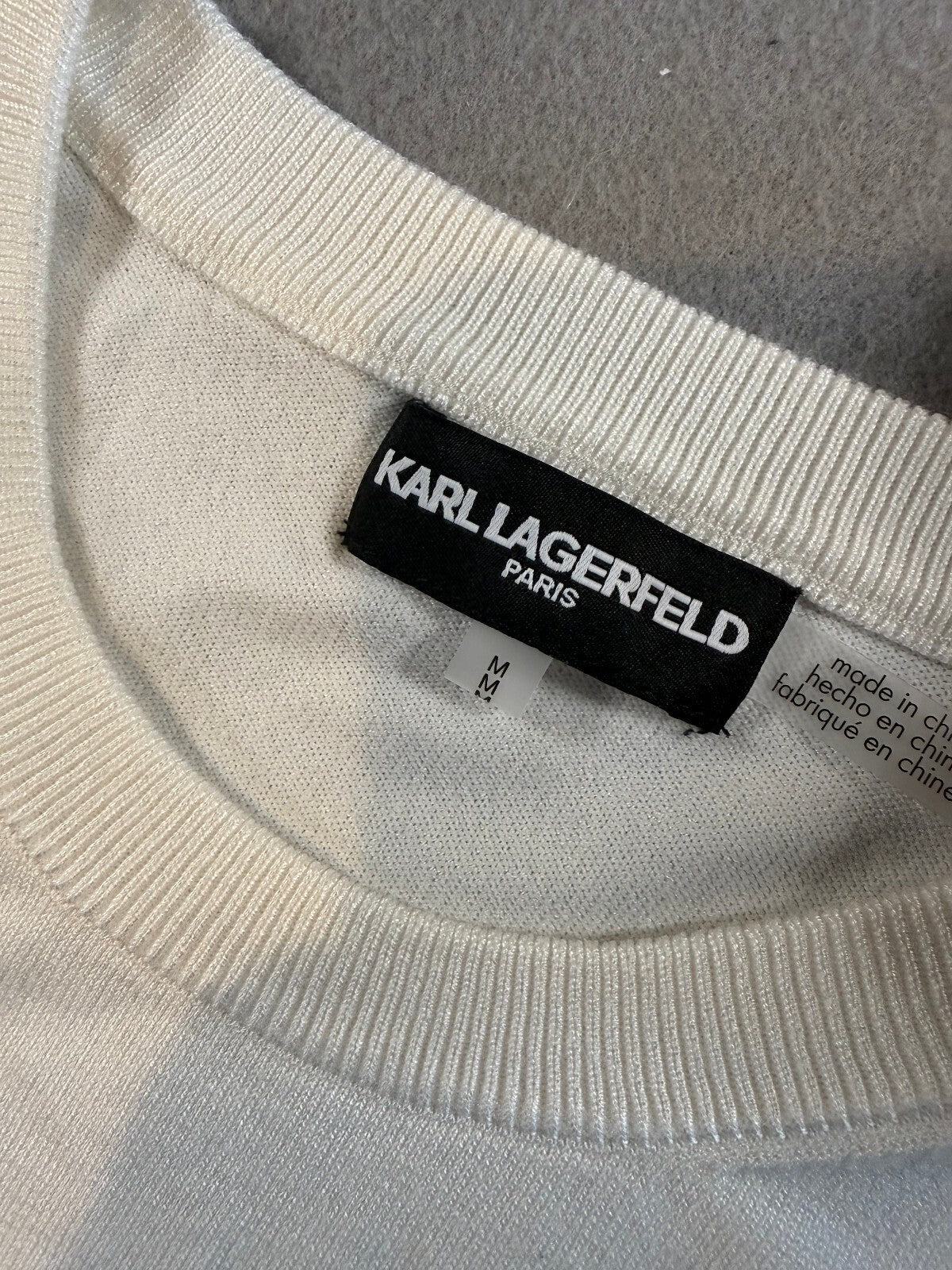 Karl Lagerfeld Paris Striped Crew Neck Sweater Medium Black/