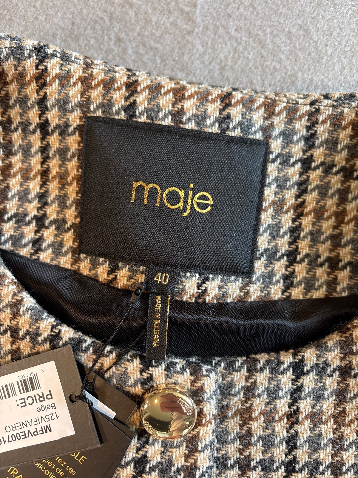 Maje Women's Houndstooth Tweed Jacket Size 40
