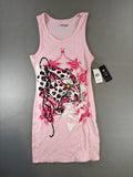 Ed Hardy Pink Tank Dress with Leopard and Skull Print, Large