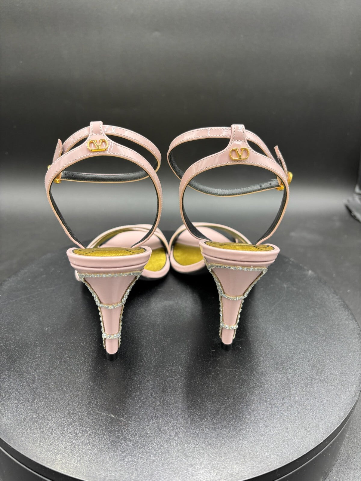 Valentino Pink Leather Strappy Heeled Sandals with Crystal--