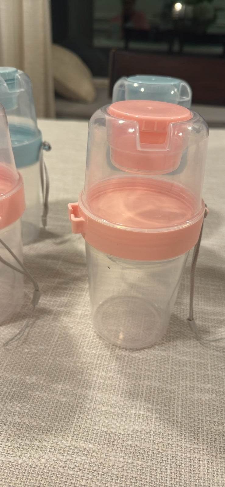 Portable Plastic Snack Storage Containers with Utensils - Pink and Blue
