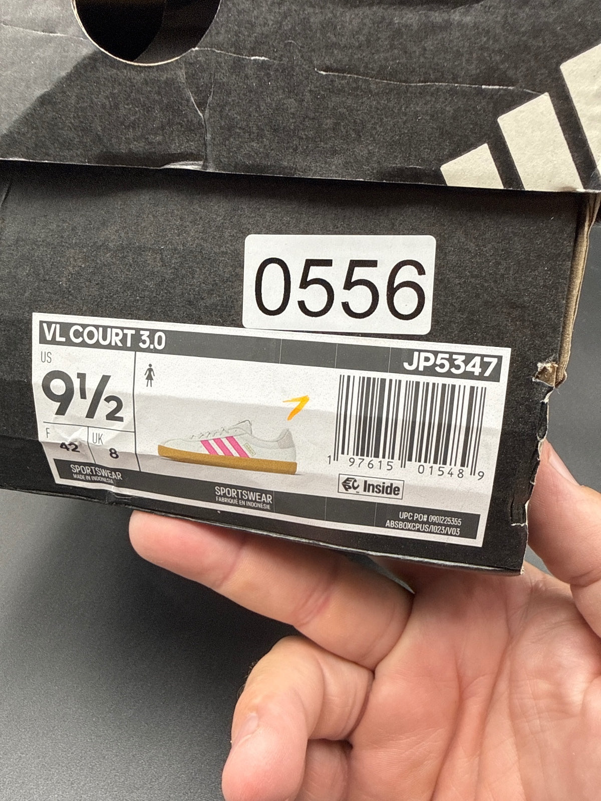 Adidas VL Court 3.0 Sneakers Size 9.5 US White Pink Gum Sole