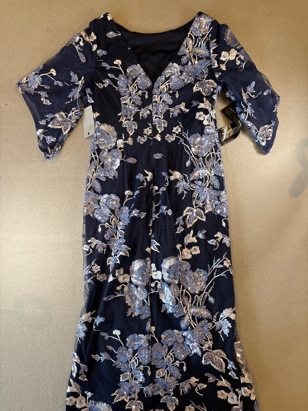 J S Collections Navy Multi Embroidered Floral Cocktail Dress