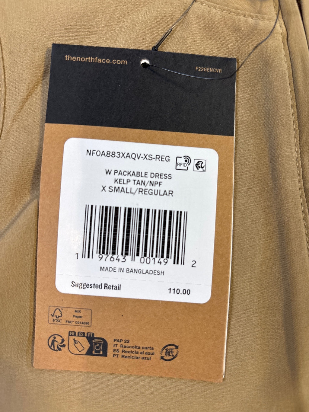 The North Face W Packable Dress in Kelp Tan, XS Regular