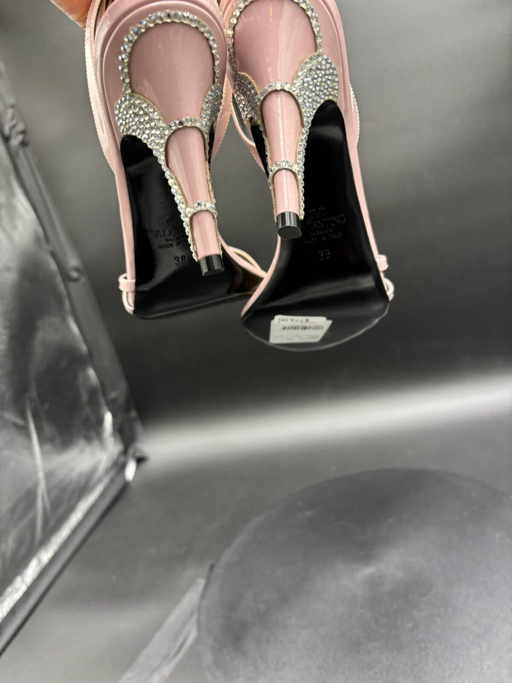 Valentino Pink Leather Strappy Heeled Sandals with Crystal--
