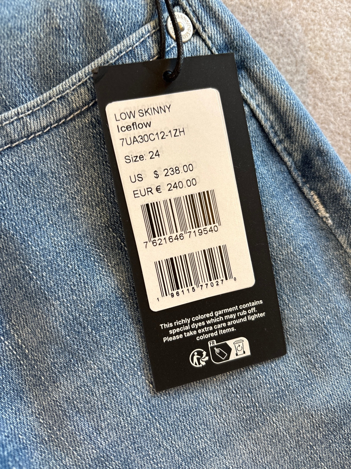 7 For All Mankind Low Skinny Iceflow Jeans Size 24