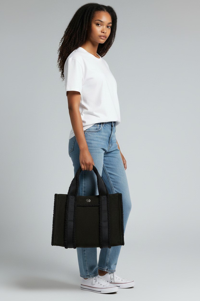 Lululemon Boxy Tote with Faux Shearling Trims Black