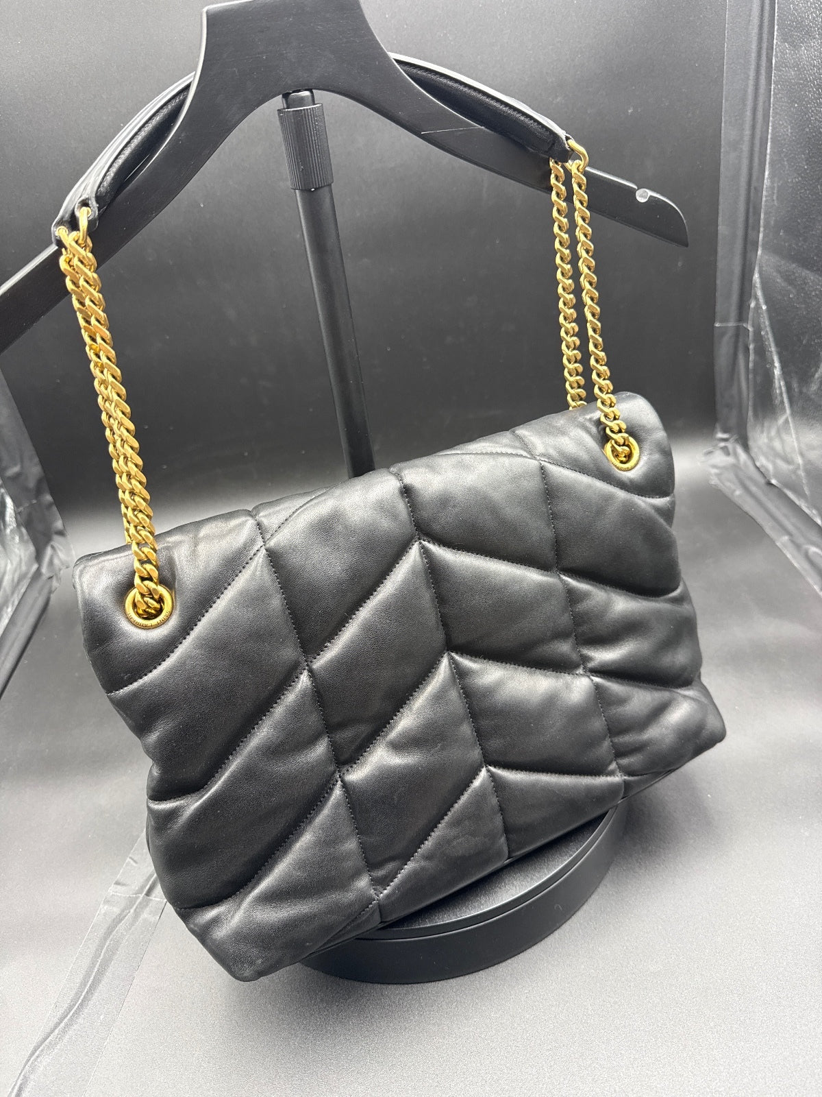 Saint Laurent YSL Med Loulou Puffer Black Leather Bag