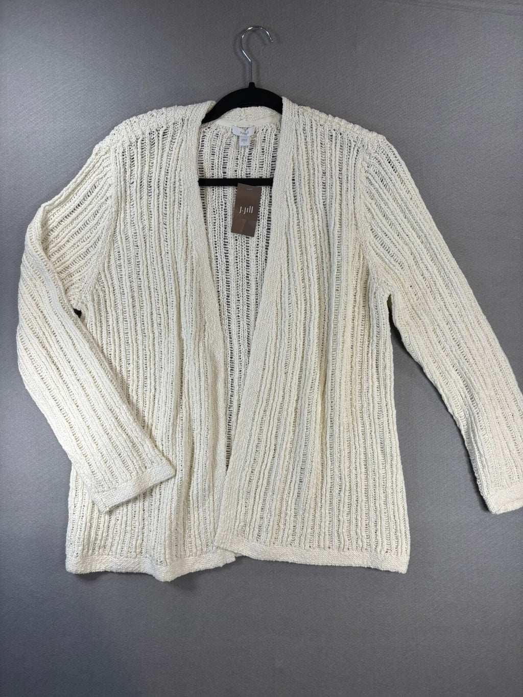 J.Jill Cream Large Open Front Knit Cardigan Sweater