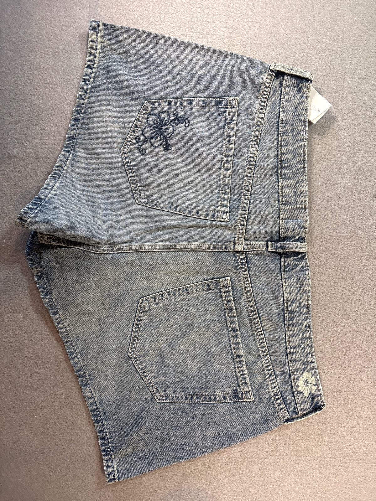 Hollister High-Rise A-Line Denim Shorts with Floral Embroder