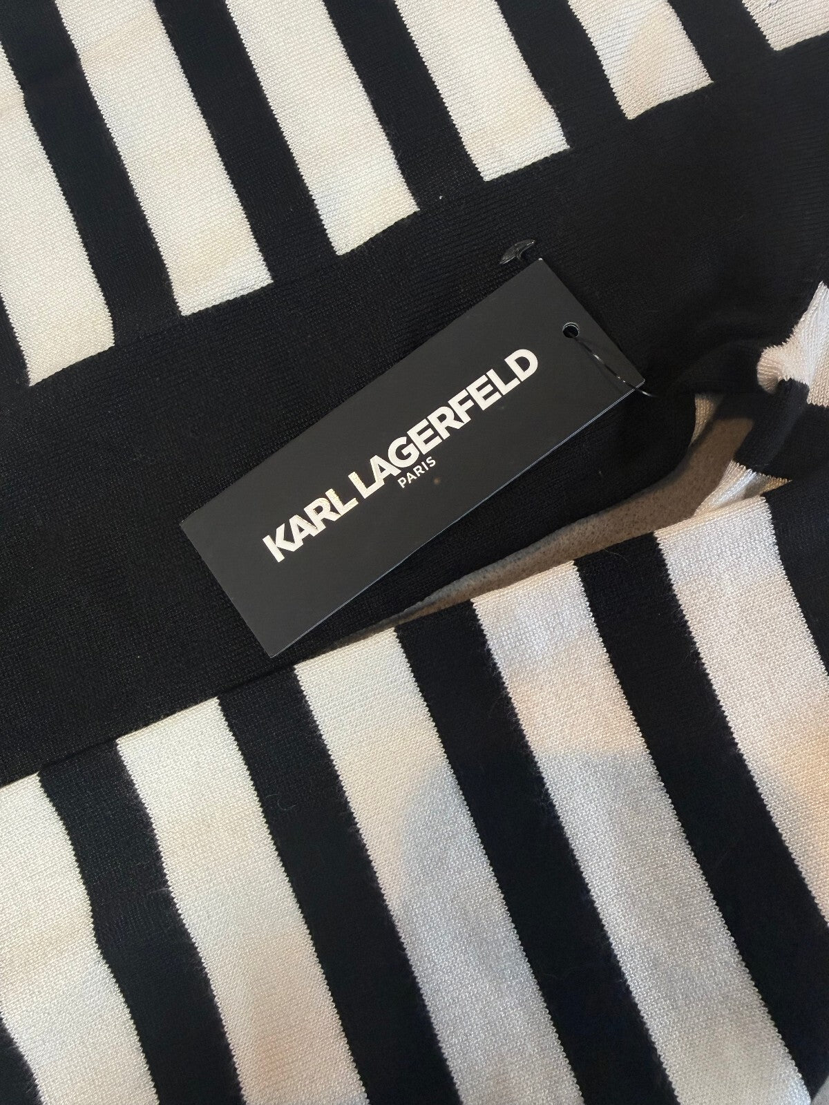 Karl Lagerfeld Paris Striped Crew Neck Sweater Medium Black/