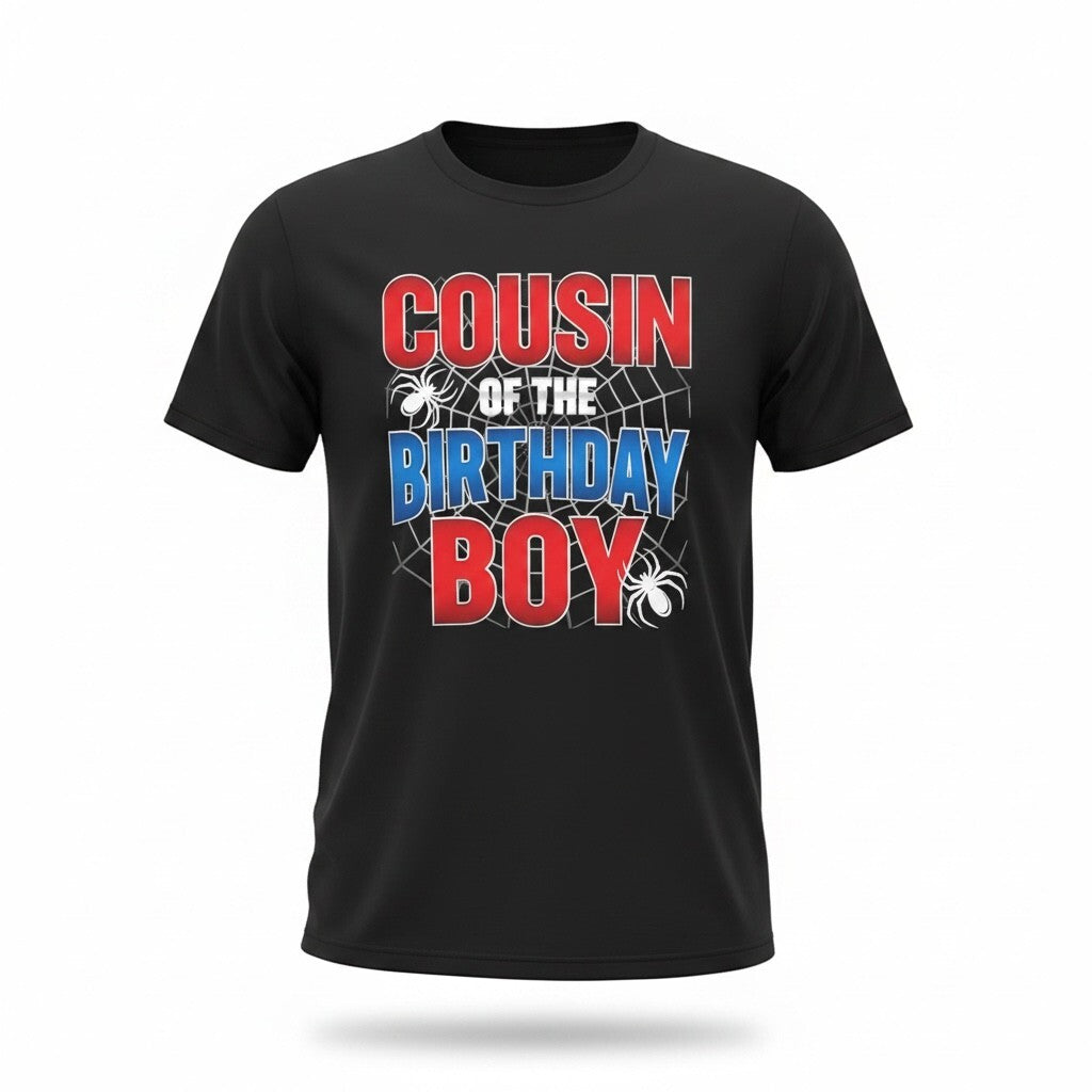 Cousin of the Birthday Boy Black Graphic T-Shirt Size S