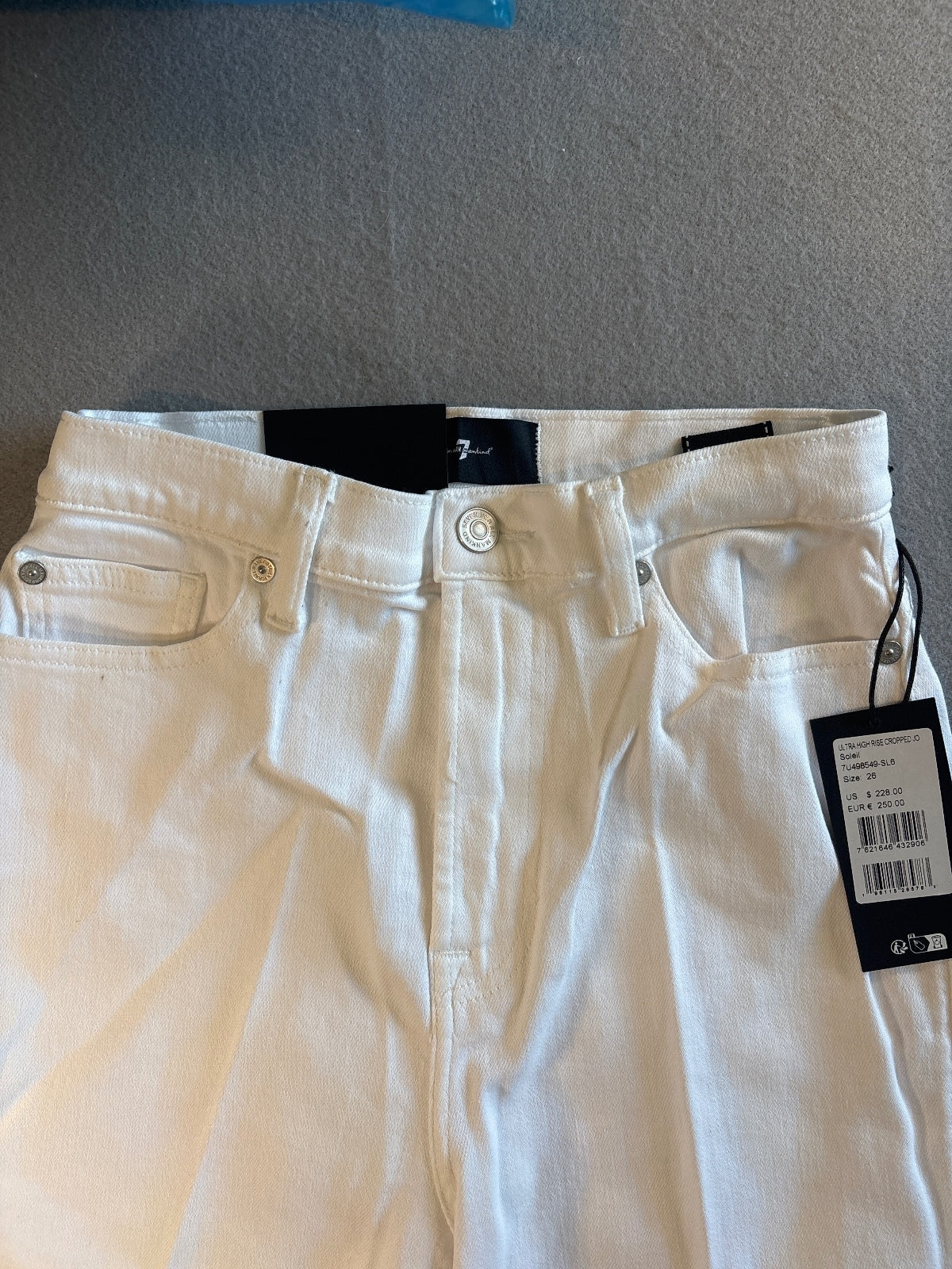 7 For All Mankind Ultra High Rise Cropped Jo White Jeans, 26