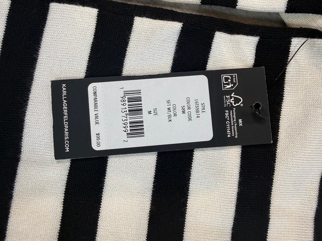 Karl Lagerfeld Paris Striped Crew Neck Sweater Medium Black/