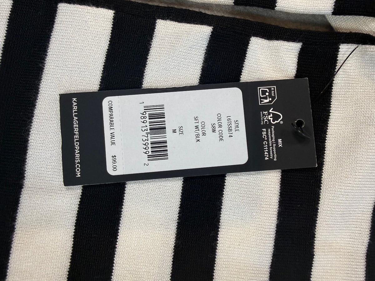 Karl Lagerfeld Paris Striped Crew Neck Sweater Medium Black/