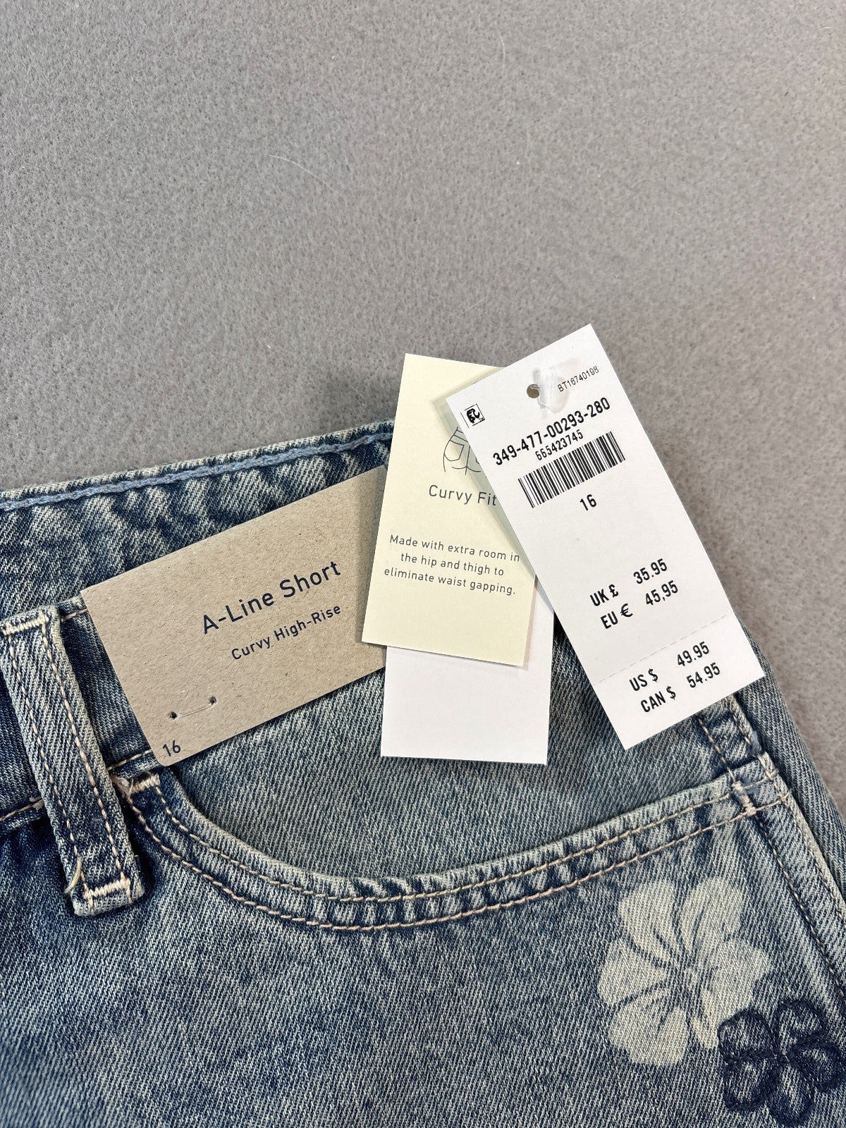 Hollister High-Rise A-Line Denim Shorts with Floral Embroder