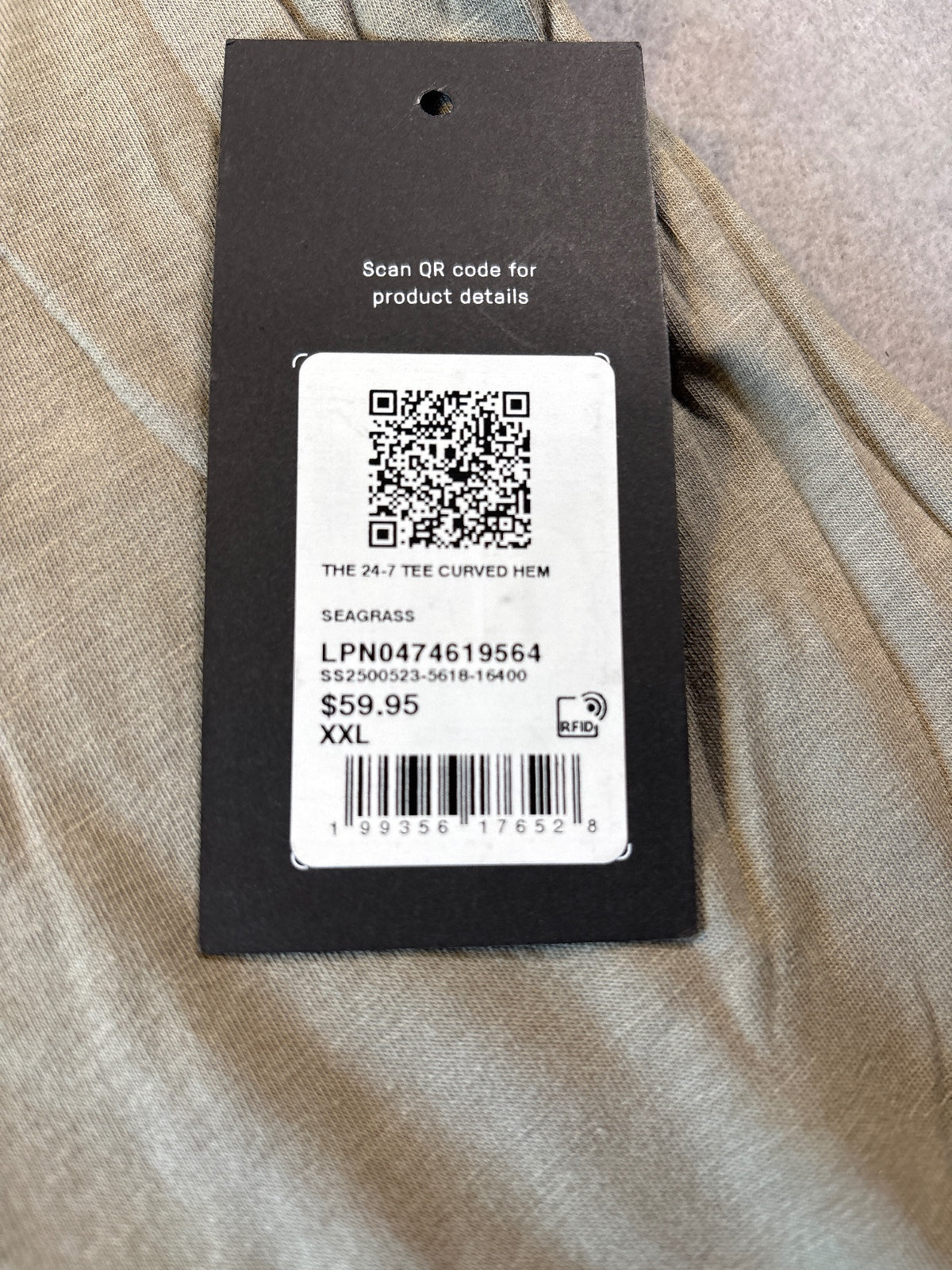 Fabletics The 24-7 Curved Hem Tee Seagrass Mens XXL NWT