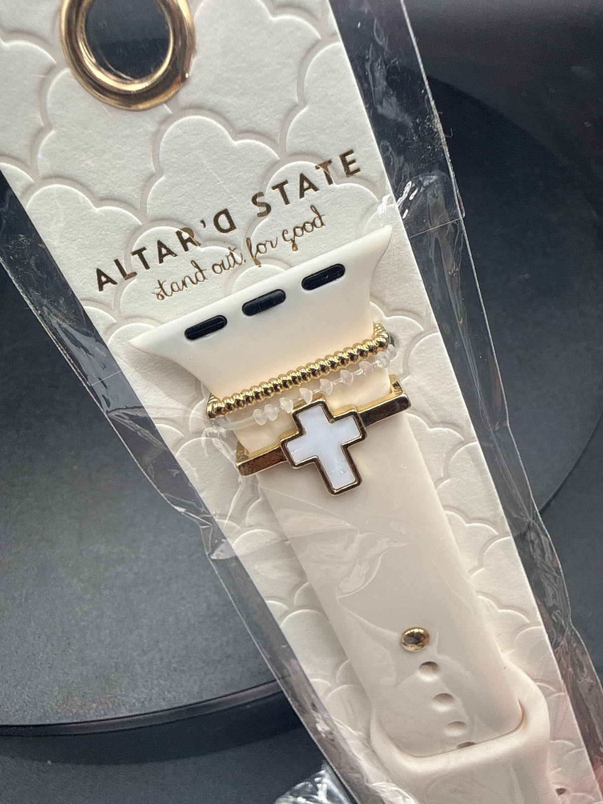 Altar'd State Gold/Ivory Watch Band with Cross Charm
