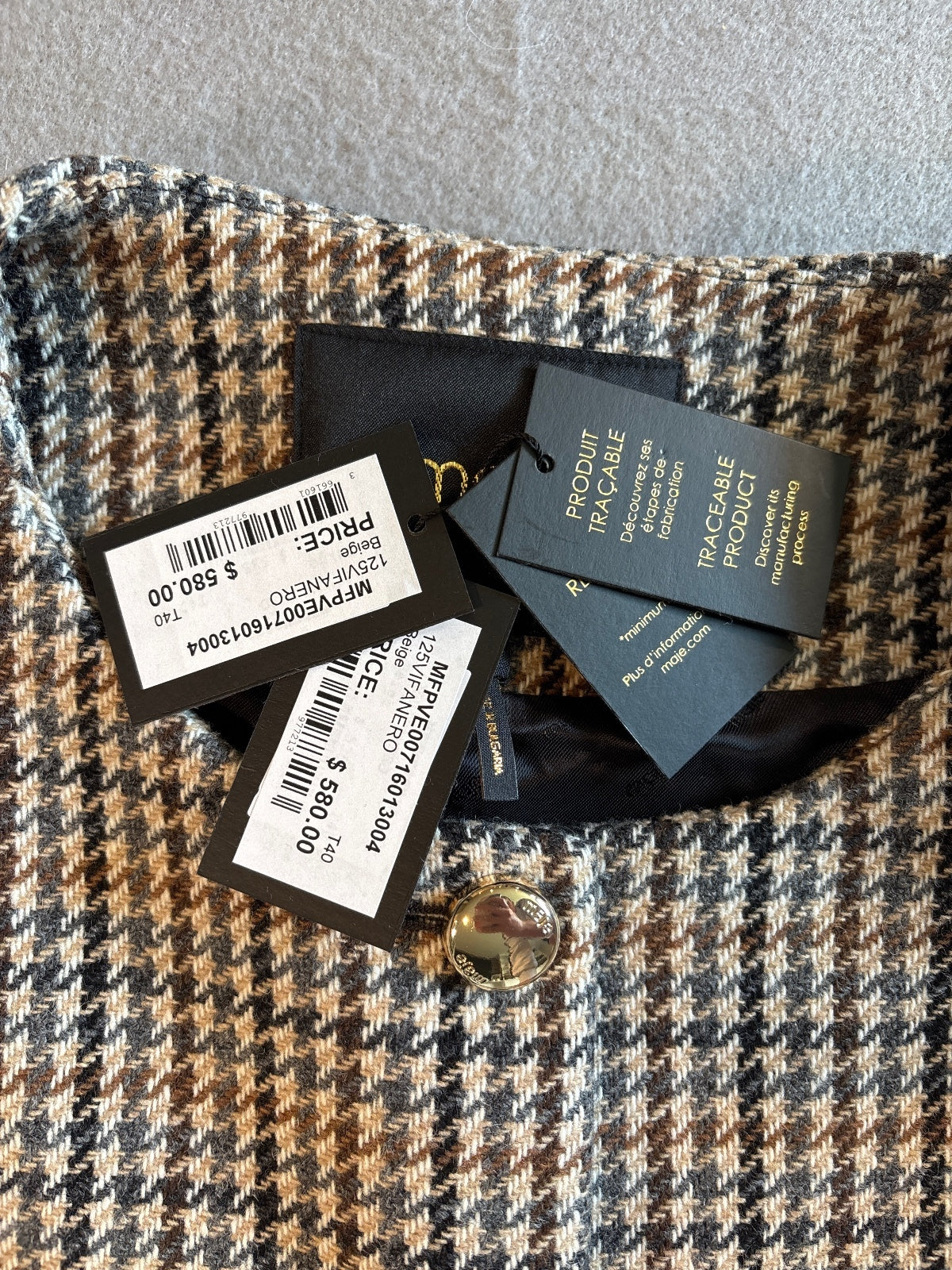 Maje Women's Houndstooth Tweed Jacket Size 40