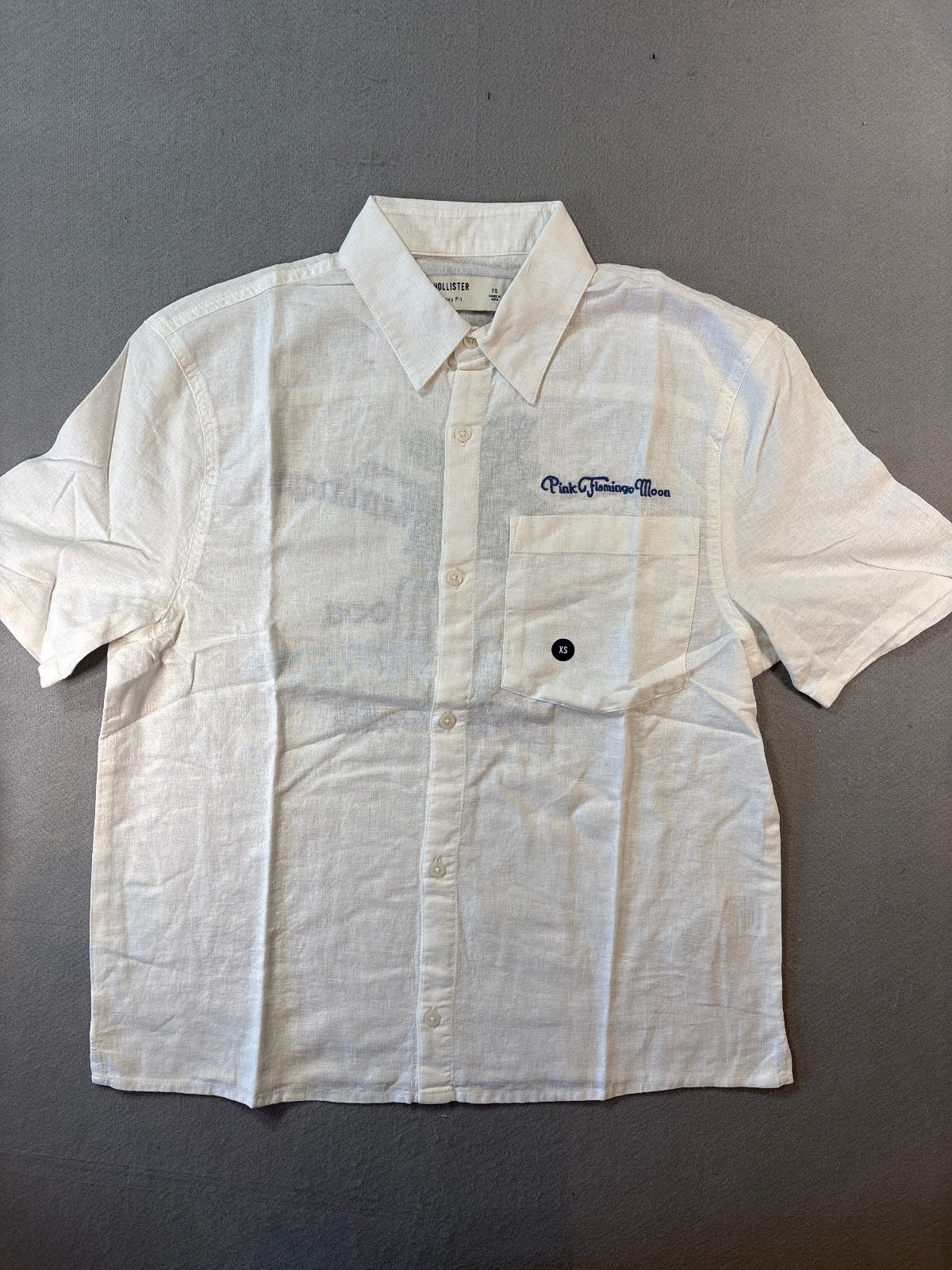 Hollister Linen-Blend White Short Sleeve Shirt XS Boxy Fit