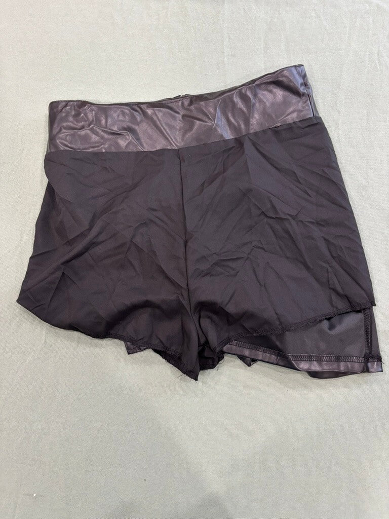 Black Faux Leather Mini Skirt with Built-in Shorts Size L