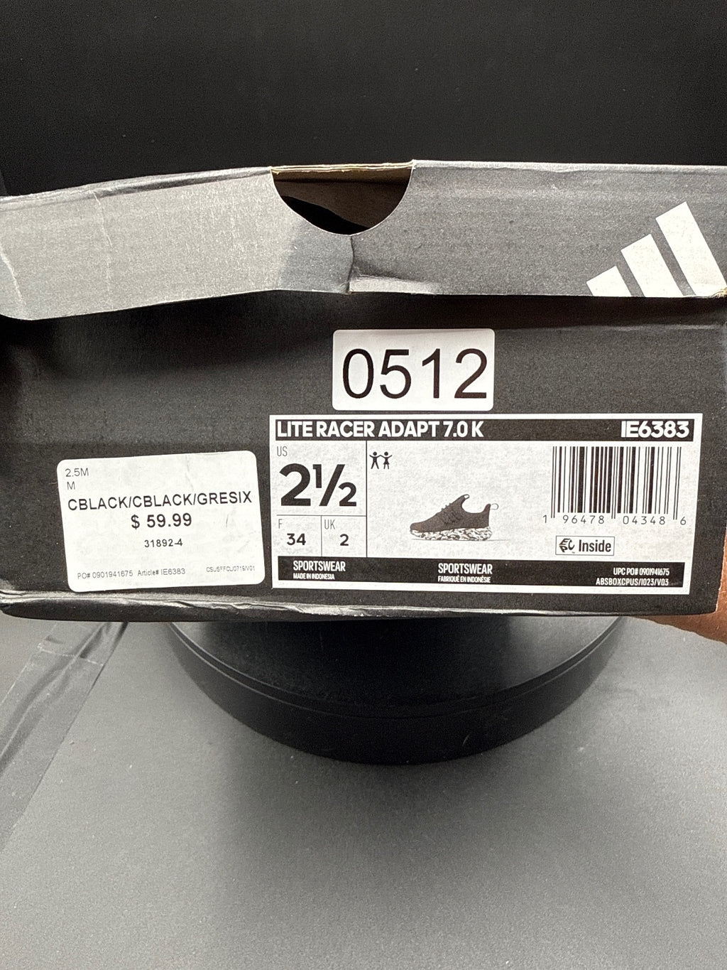 Adidas Lite Racer Adapt 7.0 K Kids Running Shoes Black Camo