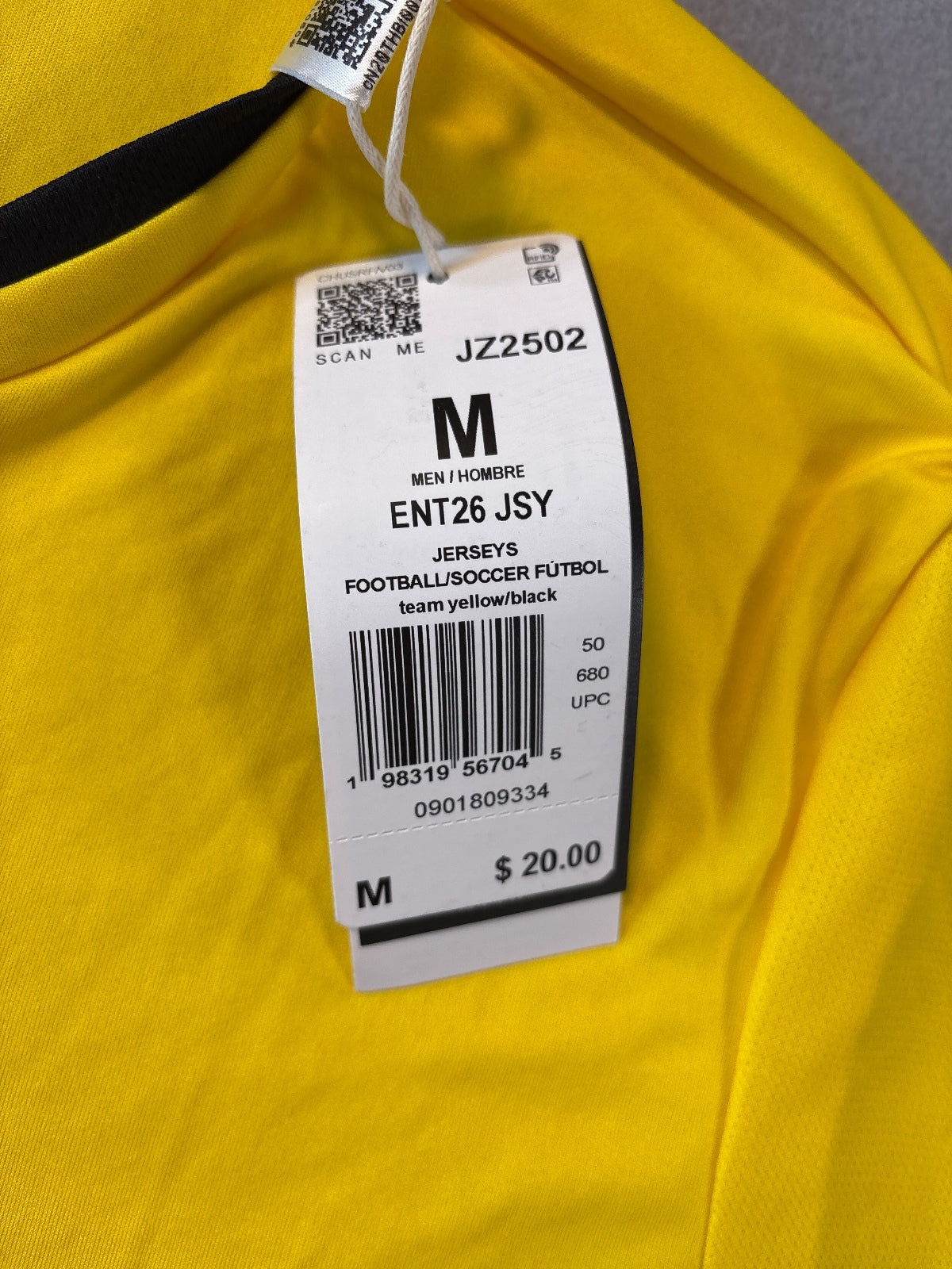adidas Men's ENT26 JSY Football/Soccer Jersey Team Yellow M