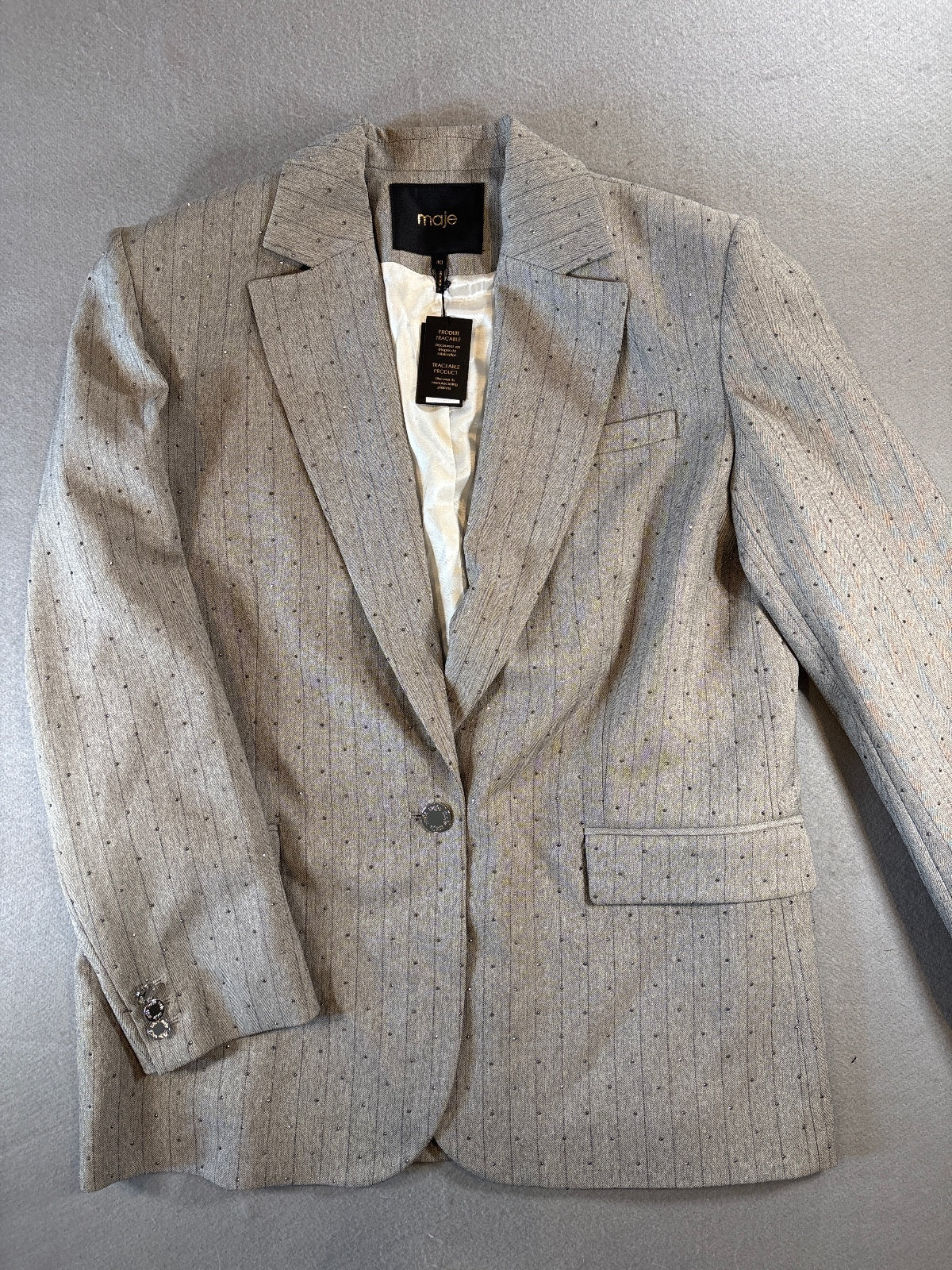 Maje Women's Beige Pinstripe Blazer size 40