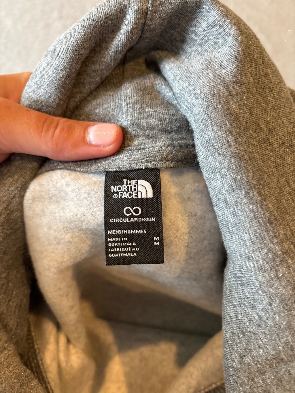 The North Face Gray Hoodie with Logo Print and Front Pocket