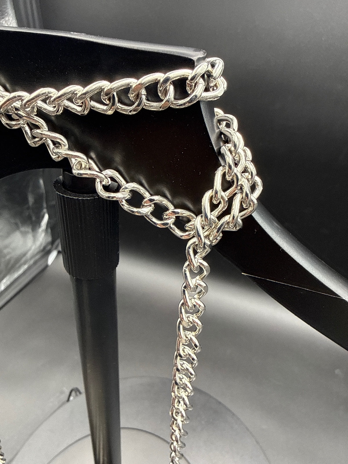 Black Studded Mini Shoulder Bag with Silver Chain Strap