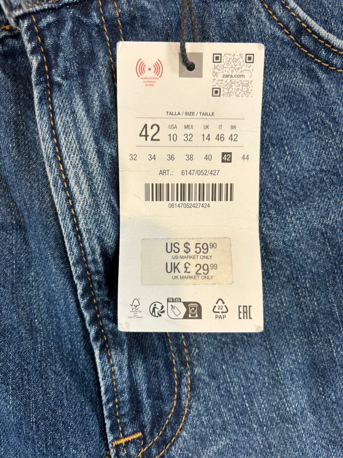 Zara Blue Denim Jeans Size EUR 42 / US 10