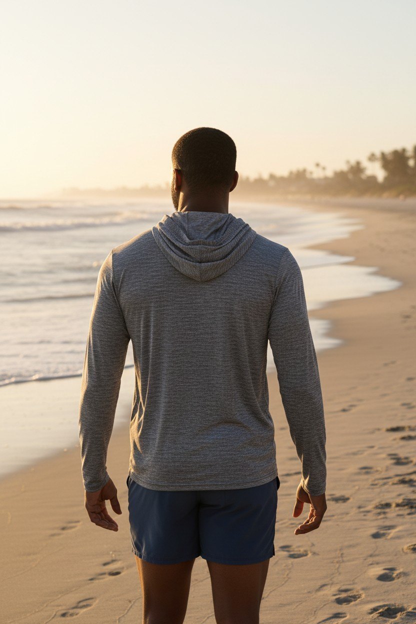 Costa Technical Hooded Long Sleeve Shirt Large Heather Gray