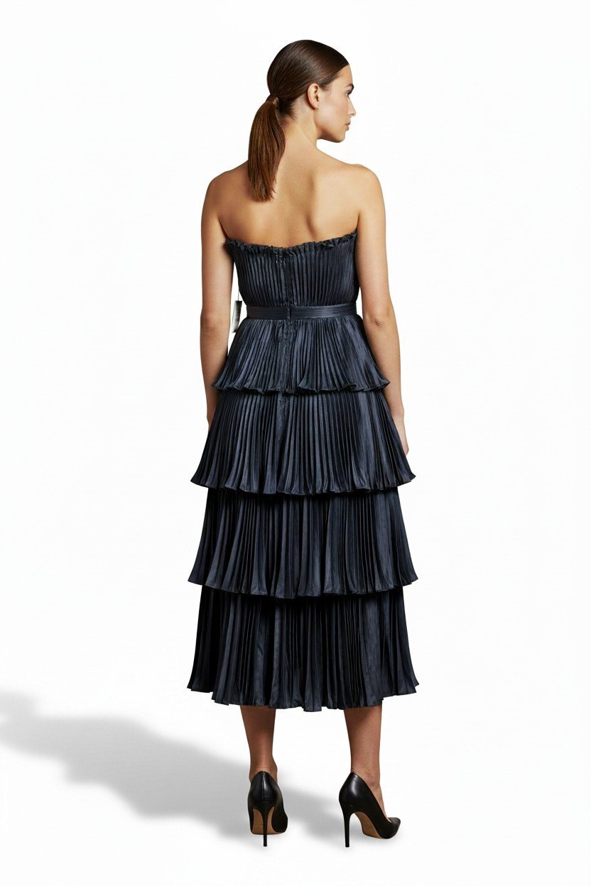 AMUR Janey Tiered Shell Midi Dress Navy Size 8