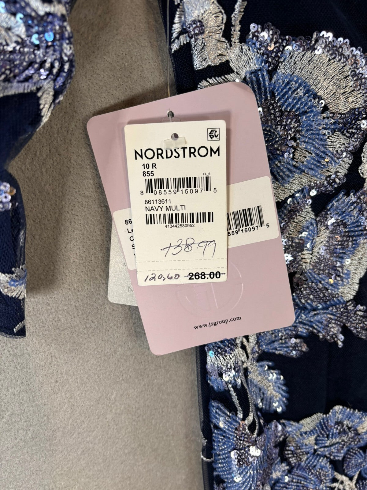 J S Collections Navy Multi Embroidered Floral Cocktail Dress