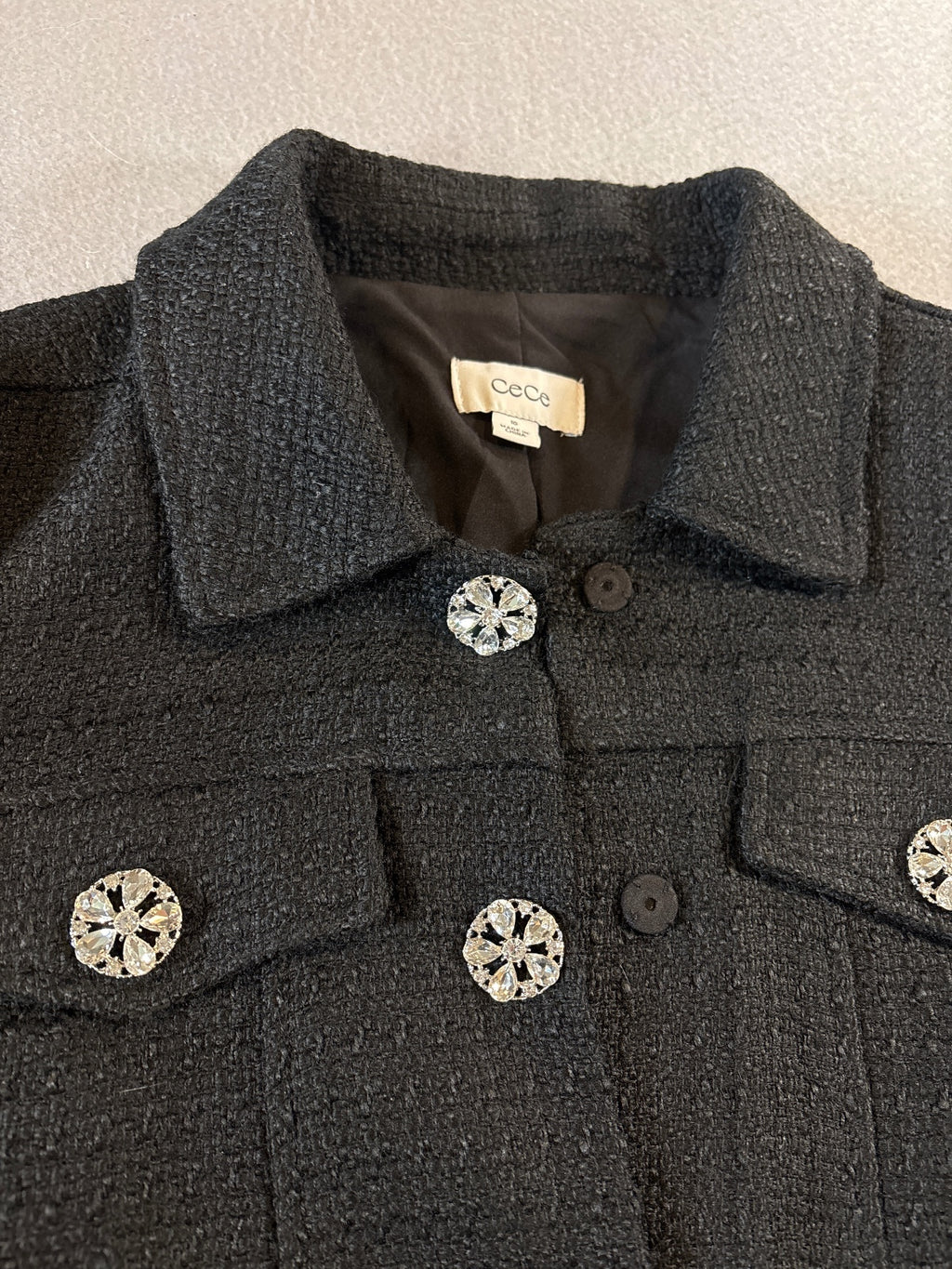 CeCe Textured Gray Quilted Button‑Front Jacket – Size 10