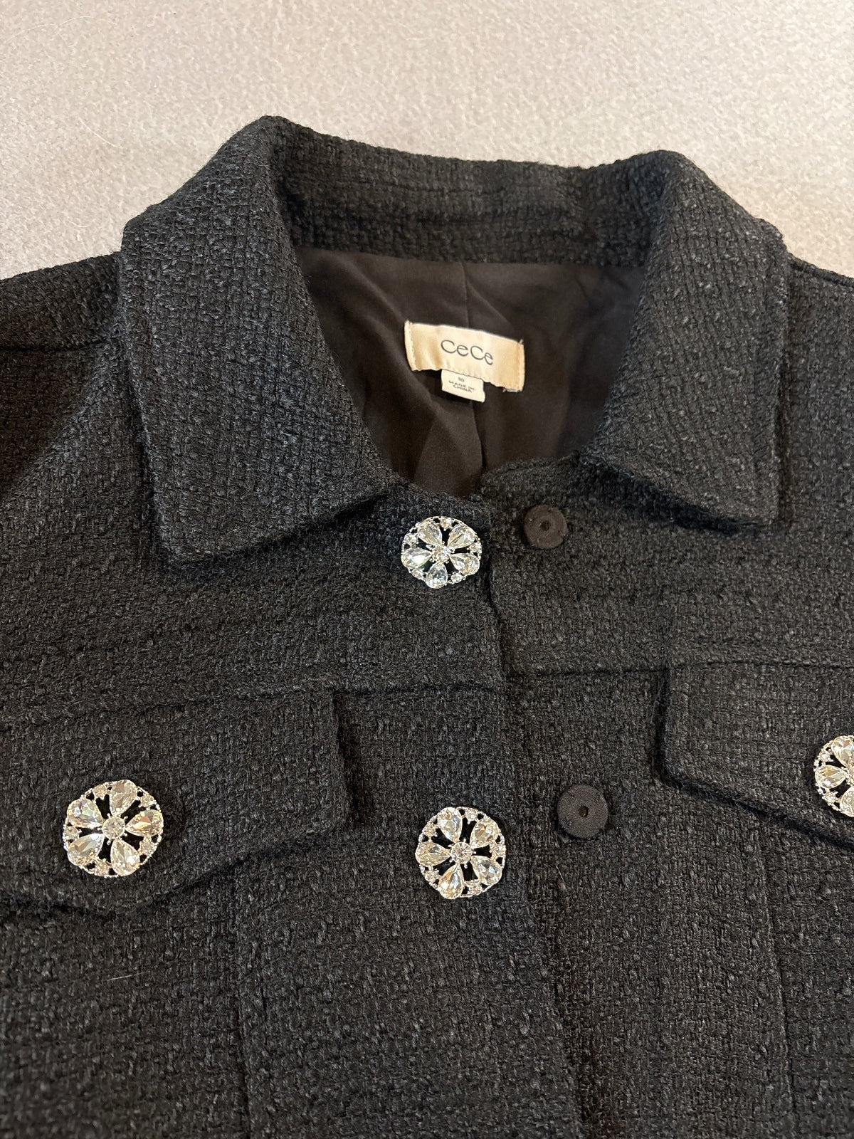 CeCe Textured Gray Quilted Button‑Front Jacket – Size 10