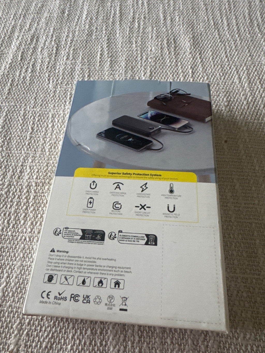 Portable Power Bank with Built-in AC Wall Plug and Dual Charging Cables
