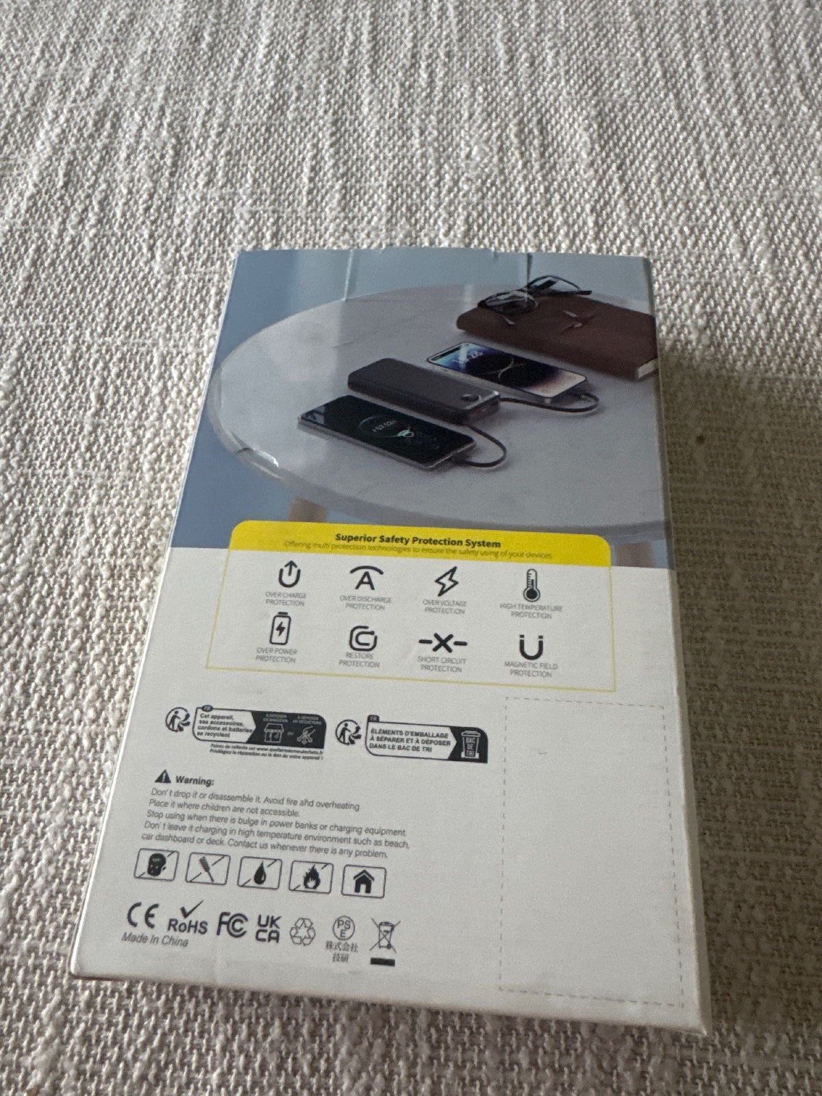 Portable Power Bank with Built-in AC Wall Plug and Dual Charging Cables