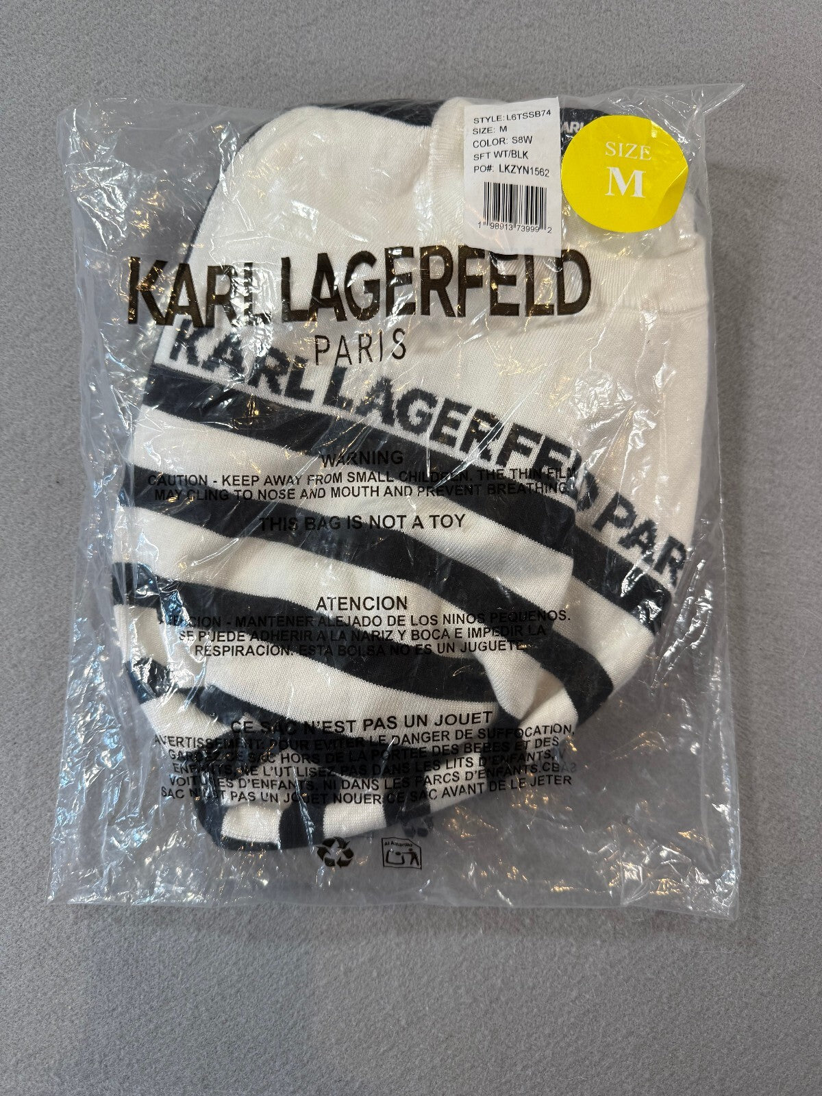 Karl Lagerfeld Paris Striped Crew Neck Sweater Medium Black/