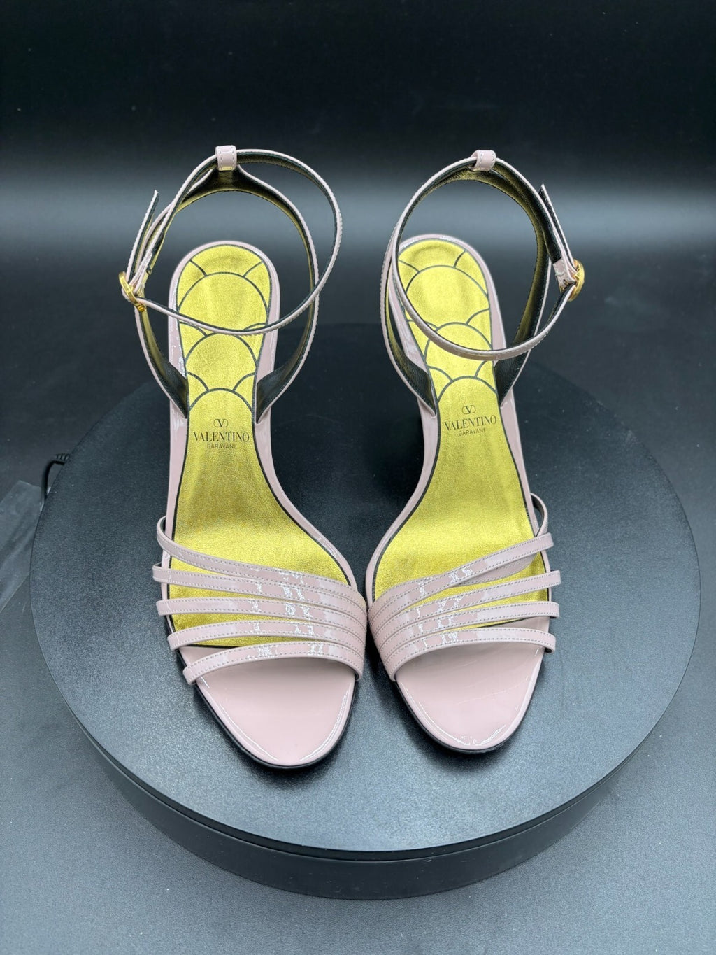 Valentino Pink Leather Strappy Heeled Sandals with Crystal--