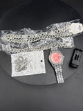 Rhinestone Studded Silver Wristwatch with Matching Chains and Cross Pendant
