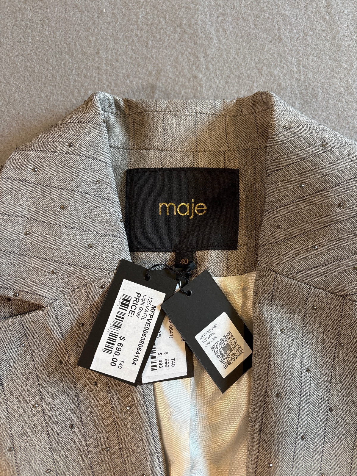 Maje Women's Beige Pinstripe Blazer size 40