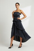 AMUR Janey Tiered Shell Midi Dress Navy Size 8