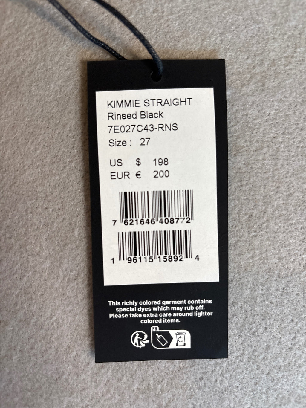 7 For All Mankind Kimmie Straight Rinsed Black Jeans Size 27